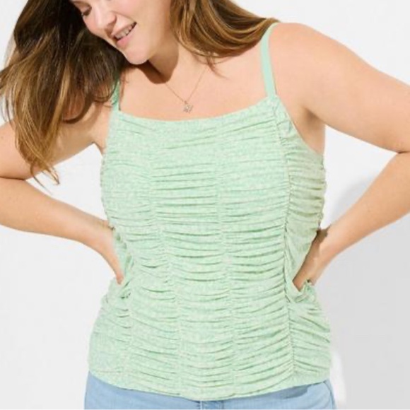 torrid Tops - Torrid Mint Floral Stretch Mesh Cropped Shirred Cami